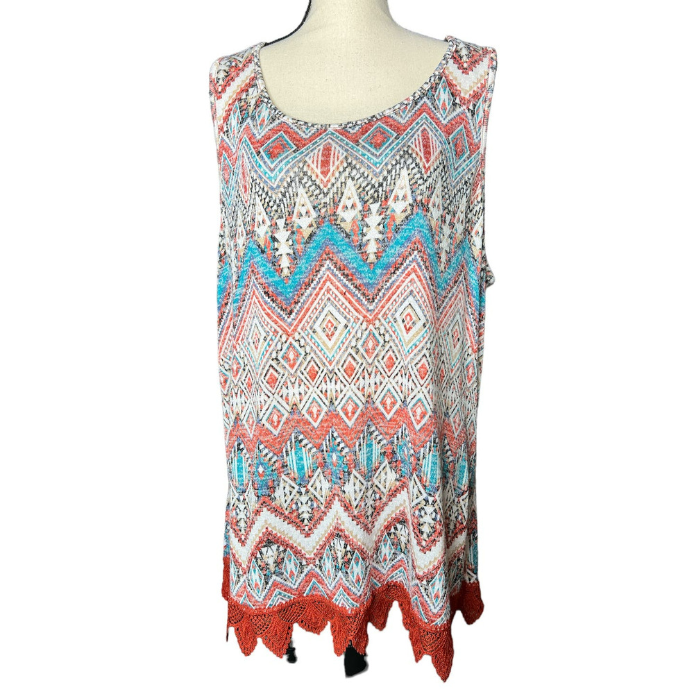 Just Be Tunic Sweater in Southwestern Print of Orange Green Multicolor Size 3X